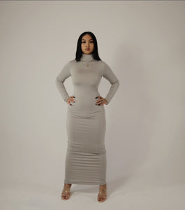 Always On Time Rolled Neck Dress - Grey