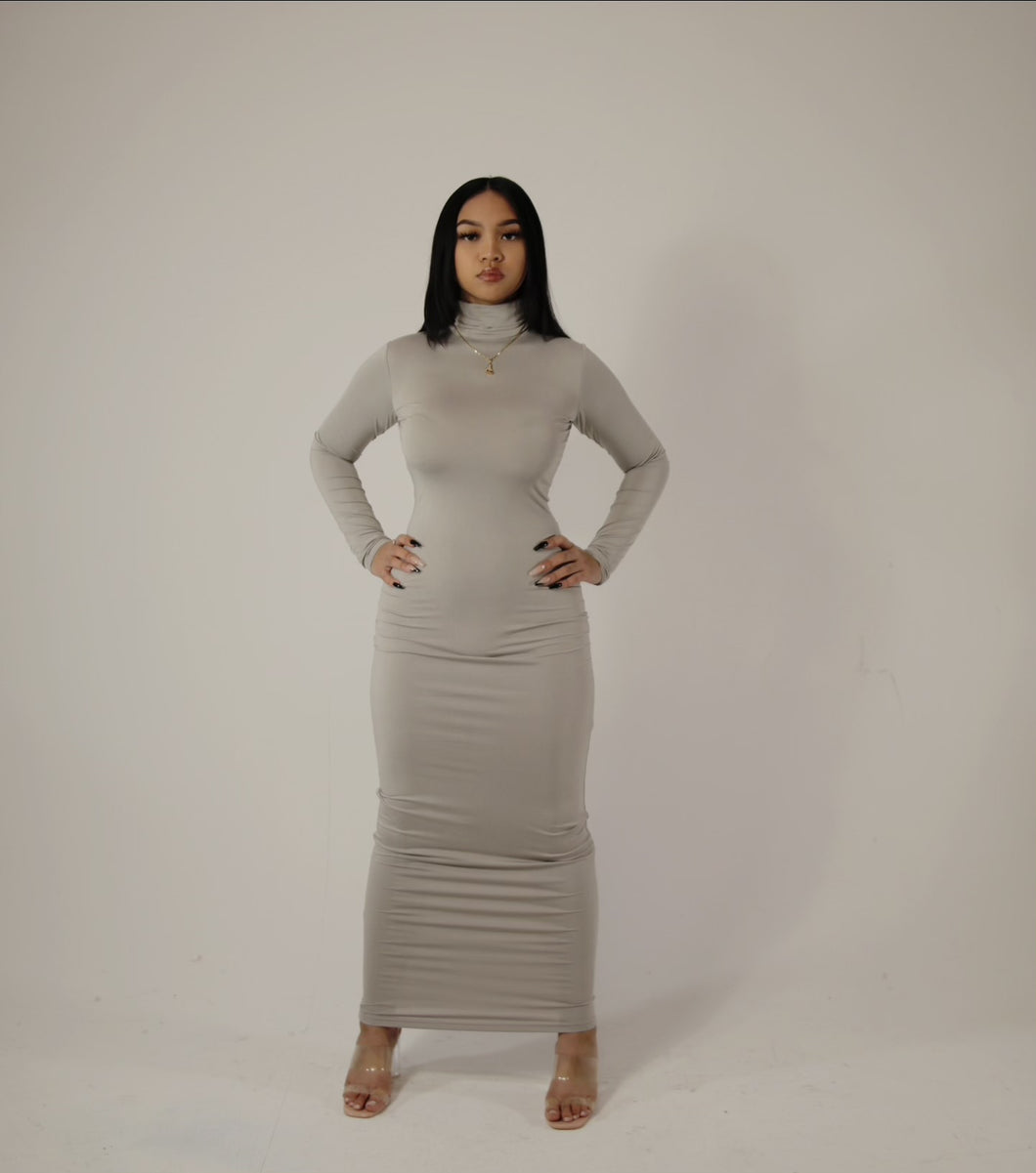 Always On Time Rolled Neck Dress - Grey