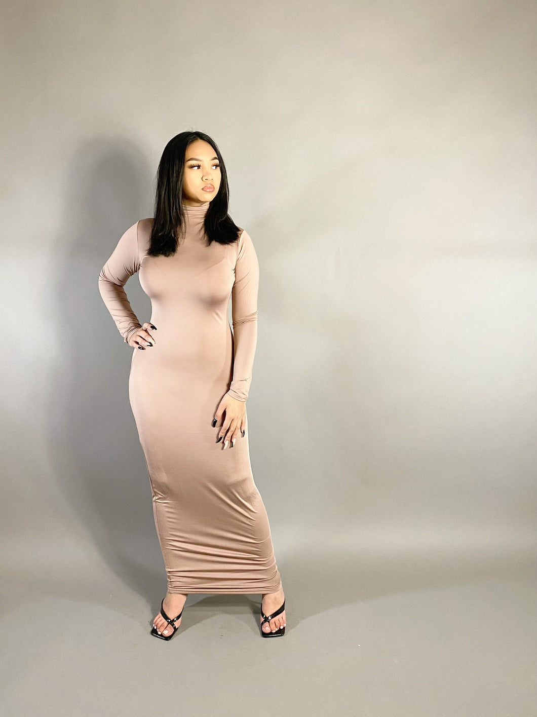 Always On Time Rolled Neck Dress - Dusty Pink