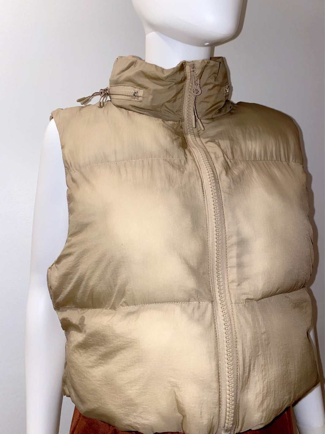 Distressed Cream Puffer Vest